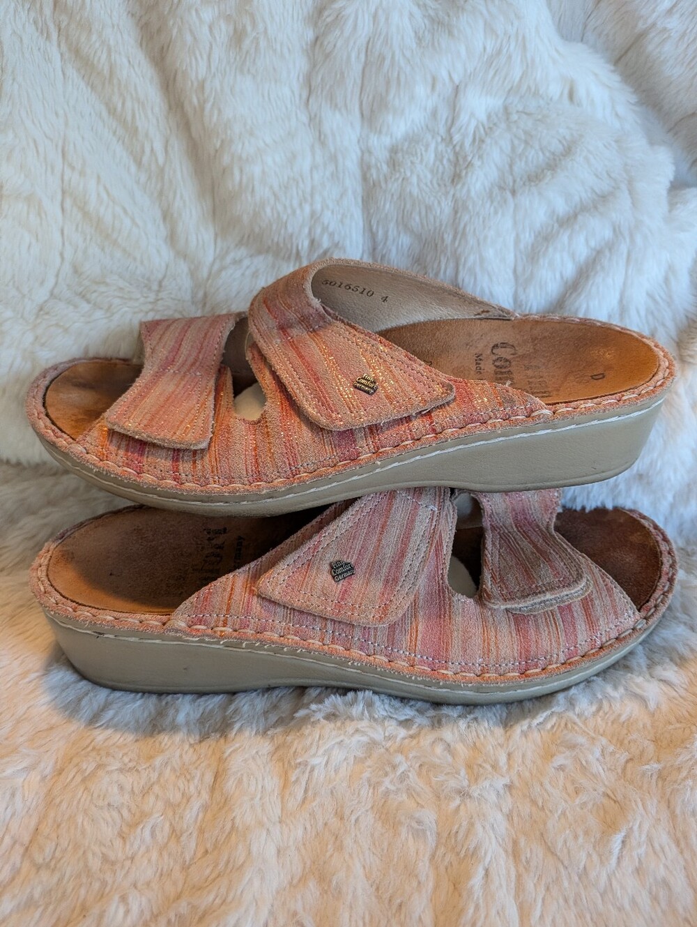 Finn Comfort Slide Sandals in Pink Stripe EU 39